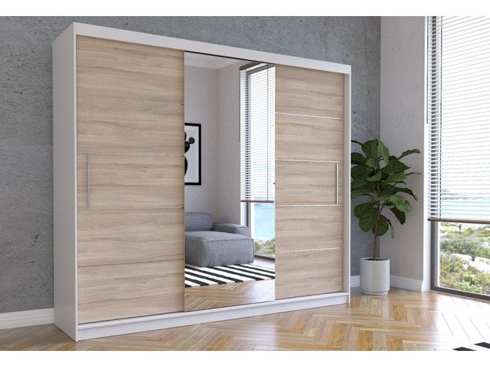 Гардероб с огледало ALBA (корпус бял/лице дъб сонома)